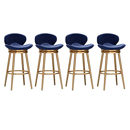 LYDSB Barhocker mit Rückenlehne, 4er-Set aus Samt, Stuhl in Thekenhöhe für Kücheninseln, gepolsterte Pub-Fußstütze, Esszimmerstühle ohne Armlehnen, Sitzhöhe 65 cm, Blau von LYDSB