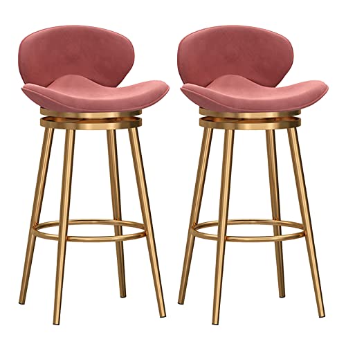 LYDSB Drehbare Barhocker, 2er-Set, Samt mit Rückenlehne, Thekenhöhe für Küche und Schlafzimmer, Inselstühle, Hochleistungs-Stoffschwamm, Sitzfläche 75 cm, Pink von LYDSB