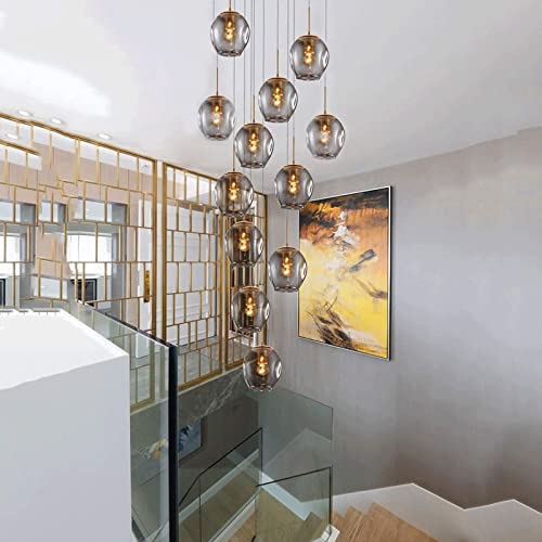 LYDSB Duplex Hohl Wohnzimmer Loft Kronleuchter Modern Kreativ Hotel Villa Treppenhaus Hohe Decke Pendelleuchte Minimalistische Treppe Anpassbare Glaskugel, 50X220cm,Grau LYDSB Duplex Hohl Wohnzimmer Loft Kronleuchter Modern Kreativ Hotel Villa Treppenhaus Hohe Decke Pendelleuchte Minimalistische Treppe Anpassbare Glaskugel, 50X220cm,Grau von LYDSB