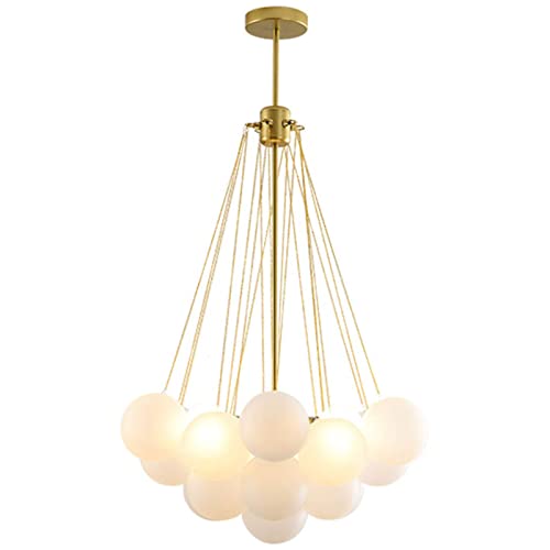 LYDSB E27 Moderne Metall Pendelleuchte Schwarz,Kreative Glaskugel Blase Led Kronleuchter Für Schlafzimmer Wohnzimmer Esszimmer Büro Montage Erforderlich,Gold,19 von LYDSB