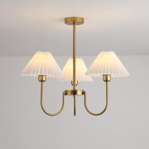 LYDSB Goldfarbener moderner Sputnik-Kronleuchter, halbbündige Deckenleuchte mit plissiertem Stoffschirm, Vintage-Pendelleuchte aus der Mitte des Jahrhunderts für Kücheninsel, Schlafzimm von LYDSB