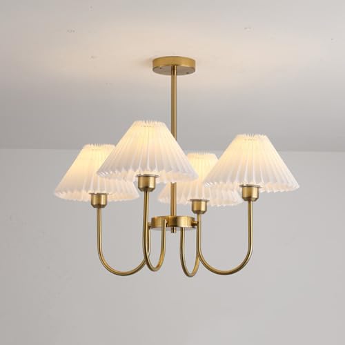 LYDSB Goldfarbener moderner Sputnik-Kronleuchter, halbbündige Deckenleuchte mit plissiertem Stoffschirm, Vintage-Pendelleuchte aus der Mitte des Jahrhunderts für Kücheninsel, Schlafzimm von LYDSB