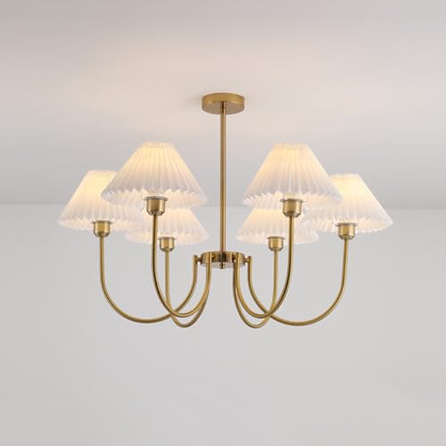 LYDSB Goldfarbener moderner Sputnik-Kronleuchter, halbbündige Deckenleuchte mit plissiertem Stoffschirm, Vintage-Pendelleuchte aus der Mitte des Jahrhunderts für Kücheninsel, Schlafzimm LYDSB Goldfarbener moderner Sputnik-Kronleuchter, halbbündige Deckenleuchte mit plissiertem Stoffschirm, Vintage-Pendelleuchte aus der Mitte des Jahrhunderts für Kücheninsel, Schlafzimm von LYDSB