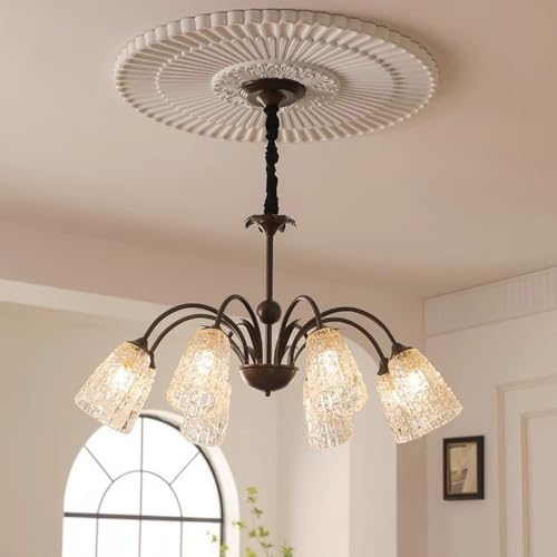 LYDSB Lichter Mid Century Modern Kronleuchter für Foyer Ölgeriebene Bronze Zylinder Geripptes Glas Pendelleuchte Vintage Deckenhängelampe für Kücheninsel Esstisch Schlafzimmer Wohnzimme von LYDSB