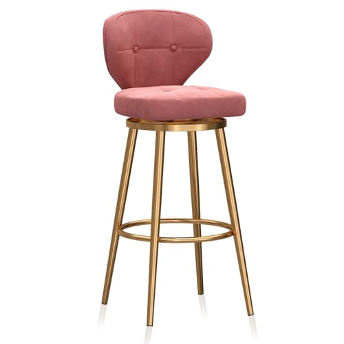 LYDSB Luxuriöser Barhocker aus Samt mit Rückenlehne und Goldener Fußstütze, gepolsterter Stuhl in Thekenhöhe für Küche und Zuhause, Rosa, 1er-Set von LYDSB