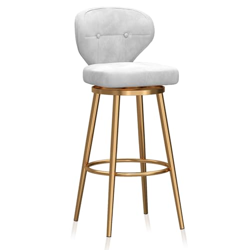 LYDSB Luxuriöser Barhocker aus Samt mit Rückenlehne und Goldener Fußstütze, gepolsterter Stuhl in Thekenhöhe für Küche und Zuhause, Weiß (65 cm) von LYDSB