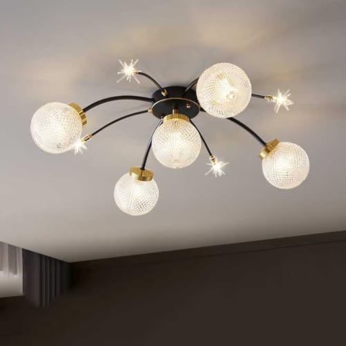 LYDSB Mid Century Modern Deckenleuchte Kugelglas Vintage Deckenleuchte Schwarz Gold Sputnik Großer Kronleuchter Industrielle Deckenlampe für Wohnzimmer Esszimmer Schlafzimmer Bauernhof von LYDSB