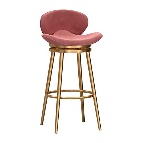 LYDSB Moderne Barhocker 1 Stück, Samtgepolsterte Barhocker in Thekenhöhe, Stühle für die Küche mit Rückenlehne, Fußstütze, Metallfuß, Sitzhöhe 65 cm,Rosa von LYDSB