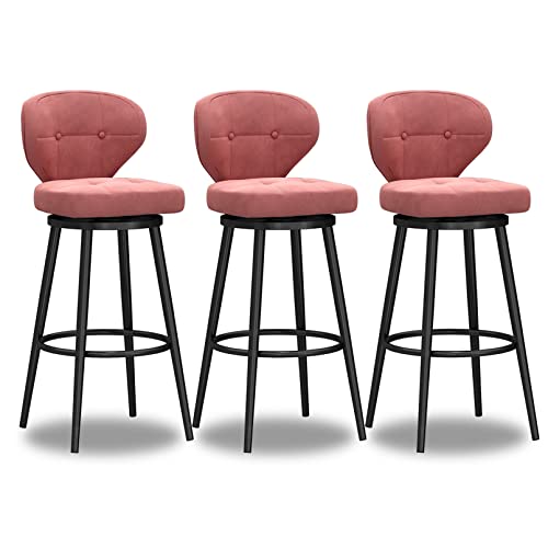 LYDSB Moderne Barhocker 3er-Set, Barhocker in Metallhöhe, Samtstühle für die Küche mit Rückenlehne und Fußstütze, Schwarze Beine, Sitzhöhe 75 cm, Pink LYDSB Moderne Barhocker 3er-Set, Barhocker in Metallhöhe, Samtstühle für die Küche mit Rückenlehne und Fußstütze, Schwarze Beine, Sitzhöhe 75 cm, Pink von LYDSB