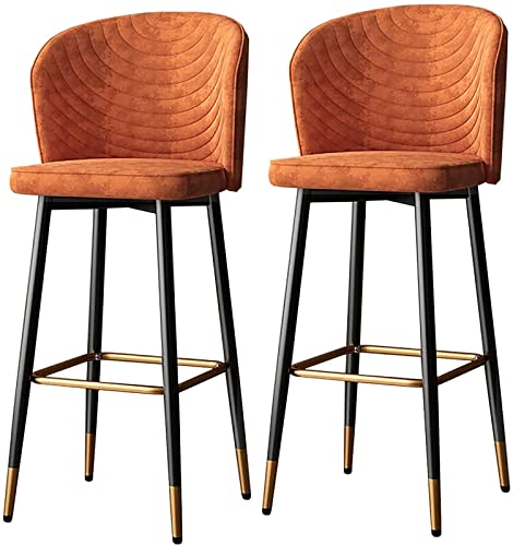 LYDSB Moderne Barhocker Samt 2er Set für Kücheninsel Cafe Theke Höhe Drehstühle mit Rückenlehne und Fußstütze Orange Hocker von LYDSB