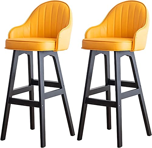 LYDSB Moderne Barhocker aus Holz, 2er-Set, mit Rückenlehne und Ledersitz, Thekenhöhe, Stühle für Küche, Insel, Bars, orangefarbene Beine, 78 cm von LYDSB