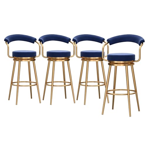 LYDSB Moderne Barhocker aus Samt mit Rückenlehne und Metallbeinen, Thekenhöhe, Barstühle für Küche, Insel, Blau, gepolsterter Sitz, 75 cm, 4 Stück von LYDSB
