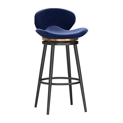 LYDSB Moderne Barhocker in Thekenhöhe, 1er-Set, Samtpolster, Drehstuhl mit Rückenlehne, Barhocker für Kücheninsel, Stühle, schwarzer Metallrahmen, Sitzhöhe 75 cm, Blau von LYDSB