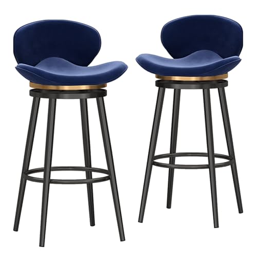 LYDSB Moderne Barhocker in Thekenhöhe, 2er-Set, Samtpolster, Drehstuhl mit Rückenlehne, Barhocker für Kücheninsel, Stühle mit schwarzem Metallrahmen, Sitzhöhe 65 cm, Blau LYDSB Moderne Barhocker in Thekenhöhe, 2er-Set, Samtpolster, Drehstuhl mit Rückenlehne, Barhocker für Kücheninsel, Stühle mit schwarzem Metallrahmen, Sitzhöhe 65 cm, Blau von LYDSB