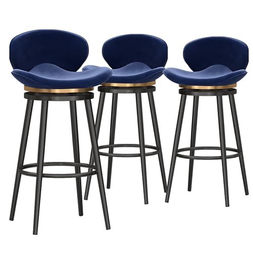 LYDSB Moderne Barhocker in Thekenhöhe, 3er-Set, Samtpolster, Drehstuhl mit Rückenlehne, Barhocker für Kücheninsel, Stühle mit schwarzem Metallrahmen, Sitzhöhe 65 cm, Blau von LYDSB