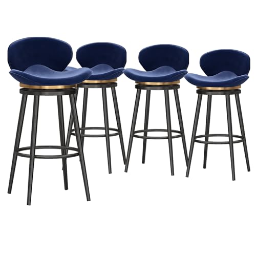 LYDSB Moderne Barhocker in Thekenhöhe, 4er-Set, Samtpolster, Drehstuhl mit Rückenlehne, Barhocker für Kücheninsel, Stühle mit schwarzem Metallrahmen, Sitzhöhe 75 cm, Blau von LYDSB