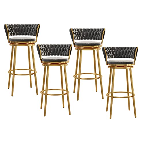 LYDSB Moderne Barhocker mit 360° drehbarem Thekenhöhe mit goldfarbenem Metallsockel, 4er Set, grau Polsterstühle für Küche und Esszimmer von LYDSB