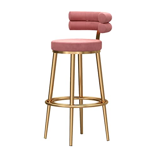 LYDSB Moderne Barhocker mit Samt-Rückenlehne, Barhocker aus goldenem Metall, 1 Stück, Hocker in Thekenhöhe, Seitenstühle für Küche, Esszimmer und Party, Sitzhöhe 65 cm von LYDSB