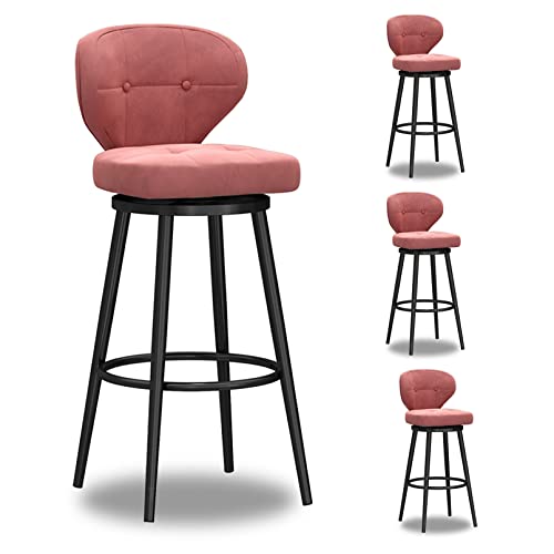 LYDSB Moderne Barhocker mit Samtpolsterung, 4er-Set, Thekenhöhe mit Rückenlehne und Metallbeinen, drehbare Esszimmerstühle mit Fußstütze für Kücheninsel, Hausbar, Zimmer, Café, Pink von LYDSB