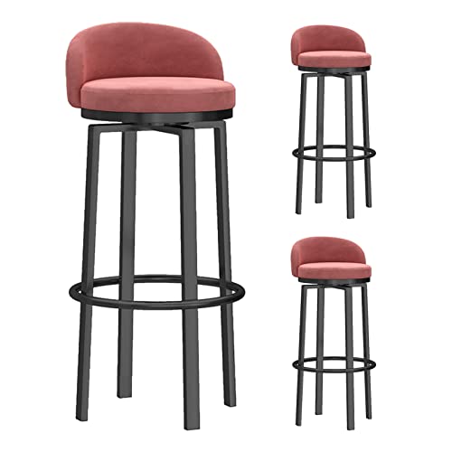 LYDSB Moderne Barhocker mit Samtpolsterung in Thekenhöhe, 3er-Set, Drehstühle für Kücheninseln mit Metallrahmen für die Insel, Pink von LYDSB