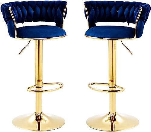 LYDSB Moderner Küchenhocker aus Samt, drehbar, Barhocker mit goldfarbener Fußstütze, höhenverstellbar, Hochstühle für Zuhause, Esszimmer, Blau, 2 Stück von LYDSB