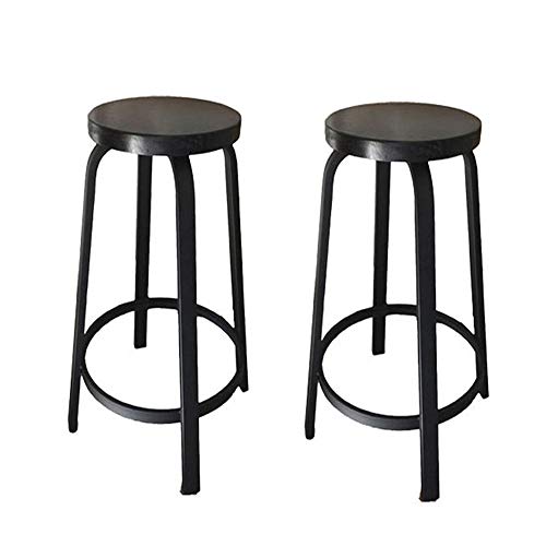 LYDSB Modernes Barhocker-Set aus Metall, Zwei runde 24-Zoll-Stühle in Thekenhöhe mit Sitz aus Massivholz, Mattschwarz, für die Küche von LYDSB