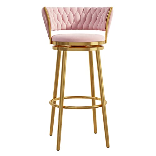 LYDSB Rosafarbener gepolsterter Thekenhocker mit 360°-Drehgelenk, goldfarbenes Metall, Chrom-Basis, moderner 74,9 cm Barstuhl für Küche und Esszimmer von LYDSB