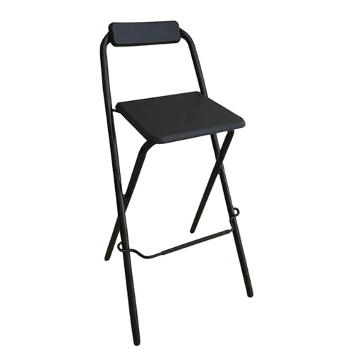 LYDSB Schwarzer klappbarer Barhocker mit Sitzfläche und Rückenlehne aus Holz – zusammenklappbarer Stuhl in Thekenhöhe für den Außenbereich, Büro, Garten und Badezimmer, 70 cm von LYDSB
