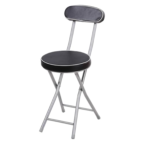 LYDSB Schwarzer tragbarer, gepolsterter Klappbarhocker aus PU-Leder mit Rückenlehne und Frühstückshocker, für Küchen und Gärten, Tragkraft 150 kg, Sitzhöhe 47 cm von LYDSB