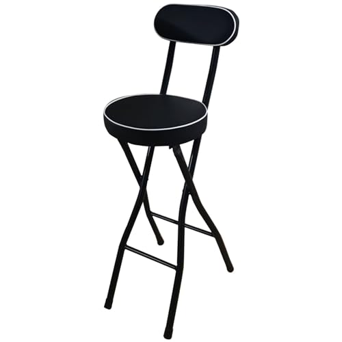 LYDSB Schwarzer tragbarer, zusammenklappbarer Barhocker mit Rückenlehne und gepolstertem PU-Leder in Thekenhöhe für Küche, Außenbereich und Café, Sitzhöhe 65 cm LYDSB Schwarzer tragbarer, zusammenklappbarer Barhocker mit Rückenlehne und gepolstertem PU-Leder in Thekenhöhe für Küche, Außenbereich und Café, Sitzhöhe 65 cm von LYDSB