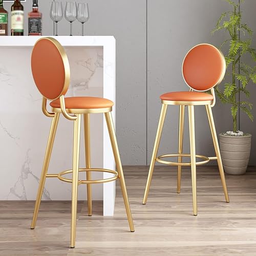 LYDSB Set mit 2 orangefarbenen Leder-Barhockern mit Metallbeinen, hohe Küchentheke, 45/50 cm Höhe von LYDSB