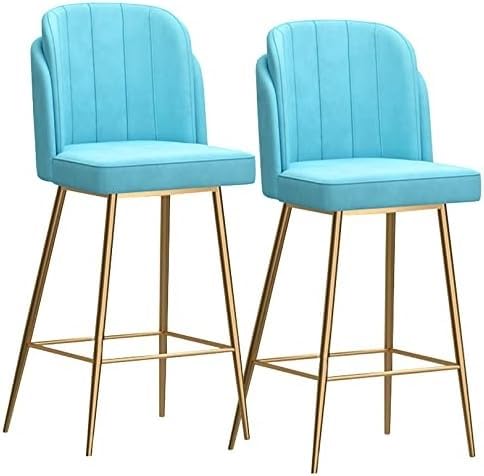 LYDSB Set mit 2 stilvollen Barhockern für Theke, Samt mit Rückenlehne und Fußstütze, modern/Kaffeeküche/Wohnzimmer (hellblau) von LYDSB