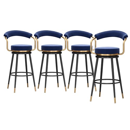 LYDSB Set mit 4 blauen Samt-Drehhockern mit hohler Rückenlehne, moderner Polsterstuhl für Küchentheke, hohe Barhocker, Sitzfläche 65 cm LYDSB Set mit 4 blauen Samt-Drehhockern mit hohler Rückenlehne, moderner Polsterstuhl für Küchentheke, hohe Barhocker, Sitzfläche 65 cm von LYDSB