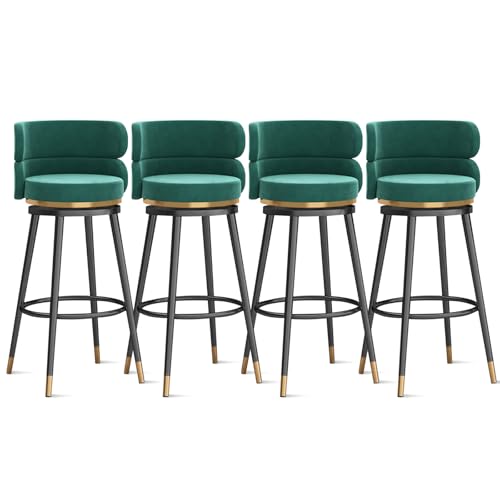 LYDSB Set mit 4 grünen Samt-Barhockern mit Rückenlehne und Fußstütze, luxuriöse Hochstühle für Kücheninsel, 75 cm von LYDSB