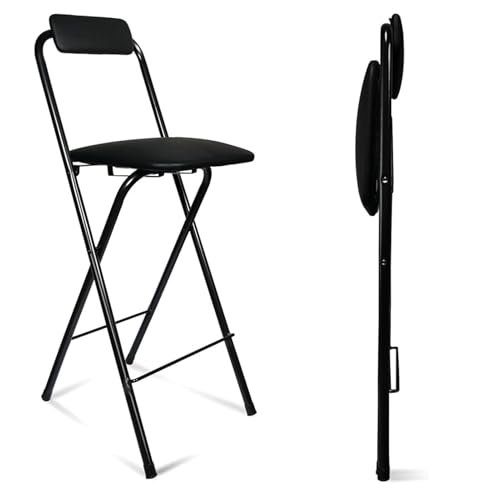 LYDSB Tragbarer, mit PU-Leder gepolsterter, klappbarer Barhocker mit Rückenlehne – Hoher, klappbarer Stuhl für Camping, Küchen und Geschäfte, Robustes Design, Sitzhöhe 75 cm von LYDSB