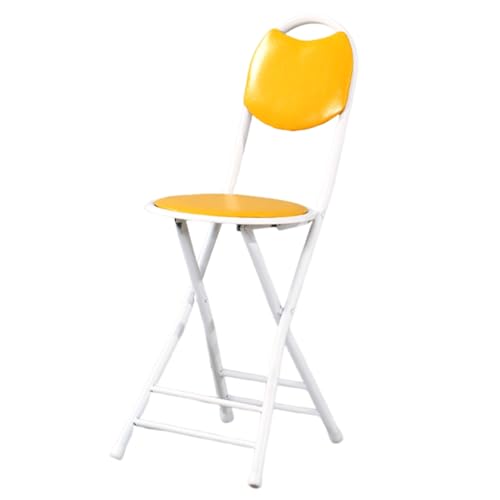 LYDSB Tragbarer, runder, zusammenklappbarer Barhocker mit gelbem Metallrahmen und Rückenlehne und gepolsterter Theke für Camping, Küchen und Geschäfte. Sitzhöhe 45 cm von LYDSB