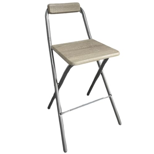 LYDSB Tragbarer, zusammenklappbarer Barhocker aus silbernem Rohrholz mit Rückenlehne und Fußstütze – für Campingläden im Freien, Sitzhöhe 75 cm von LYDSB