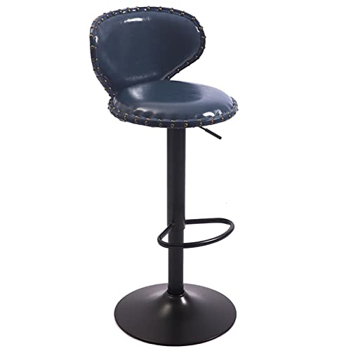 LYDSB Verstellbarer Retro-Barhocker mit Rückenlehne, drehbares Design für Schönheitssalons und Empfang, PU-Leder-Sitz, Kupfer-Nagelbesatz, Blau von LYDSB