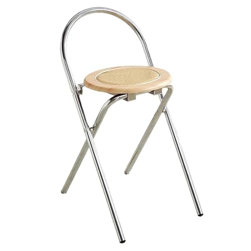 LYDSB Vintage Rattan-Klappbarhocker mit Rückenlehne – Esszimmerstuhl mit plattiertem Metallrahmen für Küchen, Waschtische und Wohnzimmer, Sitzhöhe 46 cm von LYDSB