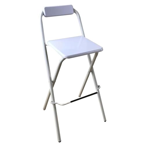 LYDSB Weißer klappbarer Barhocker mit Sitzfläche und Rückenlehne aus Holz – zusammenklappbarer Stuhl in Thekenhöhe für den Außenbereich, Büro, Garten und Badezimmer, 70 cm von LYDSB