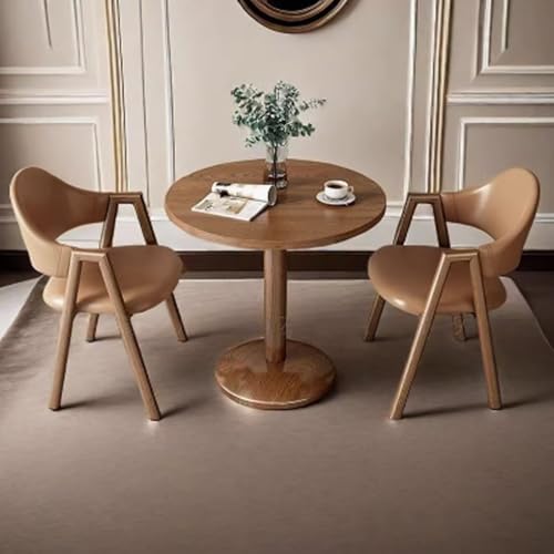 Mid Century Round Dining Table Set for 2 - Small Circle Office Table with Chairs Metal Legs - Perfect for Coffee Shops & Beauty Salons Brown Finish von LYDSB