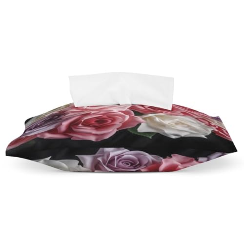 Hochzeits-Tücherbox, Rosen-Blumendruck, Mehrzweck-Tücherabdeckung, Reise-Weihnachts-Tücherpackung, flache Taschentuch-Packung von LYDSKGEQ
