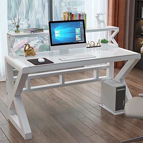 Computertisch, Heimbüro-Schreibtische mit Bücherregal, Schreibtisch aus gehärtetem Glas, moderner, einfacher Arbeitsschreibtisch/Arbeitsplatz mit stabilem Metallrahmen von LYDZT