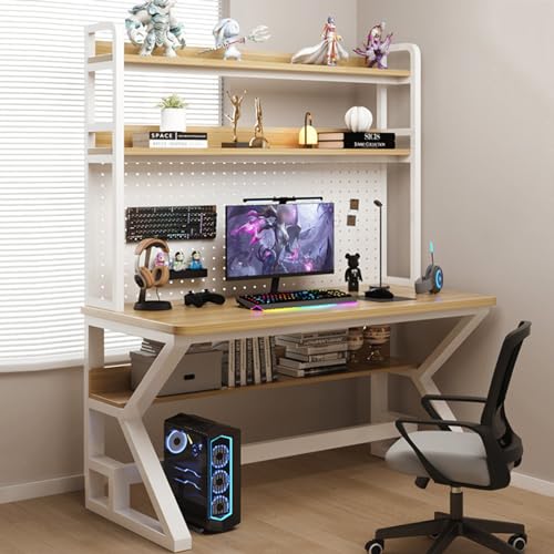 Computertisch mit Stecktafel und Ablageflächen, industrieller Gaming-Schreibtisch, moderner Studentenschreibtisch, Arbeitstisch, Arbeitstisch (100 cm, Natur) von LYDZT