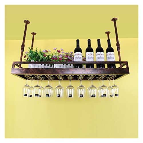 Deckendekorationsregal, Umgedrehtes Weinglasregal aus Eisen, kreatives Kelchregal zum Aufhängen, geeignet für Wohnzimmer und Bar-Dekoration (Farbe: Braun, Größe: 100 x 35 x 60 cm) von LYDZT