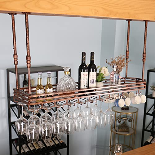 Deckenmontiertes Weinregal und Glashalter mit Lichtern, verstellbares industrielles Weinregal für die Wand, hängender Weinglashalter für die Barküche von LYDZT