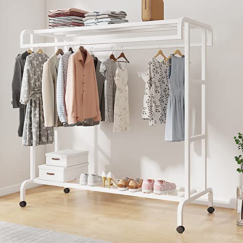 Garderobenständer, Kleiderständer, Metall-Kleiderständer mit Rollen, multifunktionaler Garderobenständer mit oberen Regalen und Hängeständer für Kleidung, Organizer, Hut, Akzentmöbel mit Met Garderobenständer, Kleiderständer, Metall-Kleiderständer mit Rollen, multifunktionaler Garderobenständer mit oberen Regalen und Hängeständer für Kleidung, Organizer, Hut, Akzentmöbel mit Met von LYDZT
