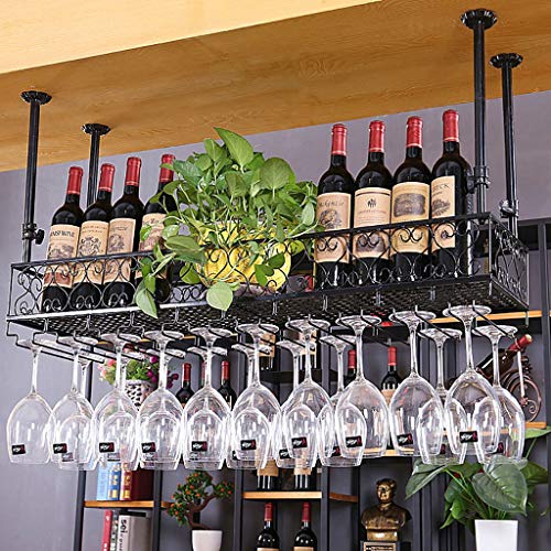 Glasweinglasrahmen Decken-Weinregal aus Schmiedeeisen, höhenverstellbar, Multifunktions-Weinregal, Weinglasregal, geeignet für KTV-Bar-Restaurant-Weinregale (Farbe: B, Größe: 1) von LYDZT
