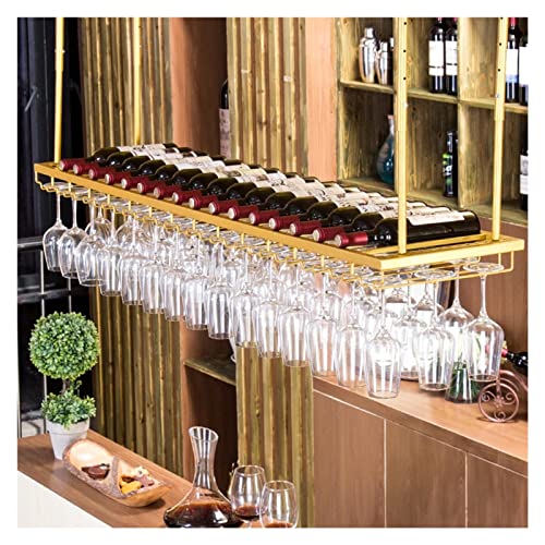 Goldenes Decken-Weinregal mit Kelchglasregal, Weinregal für zu Hause, schwebender Weinregal-Organizer für Bar, Küche, Esszimmer, höhenverstellbar (Größe: 120 cm) von LYDZT