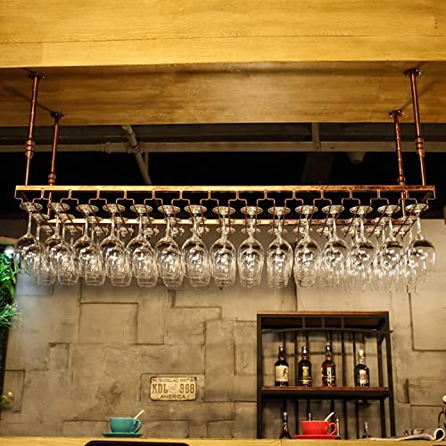 Hängendes Weinglasregal, Wandweinregal, Deckenflaschenregal aus Metall, höhenverstellbar, geeignet für Esszimmer-/Küchen-/Wohnzimmer-Aufbewahrungsregale, Farbe: Bron von LYDZT
